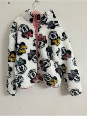 Disney White Fleece Jacket with Pink Trim and Multicolor Minnie Print